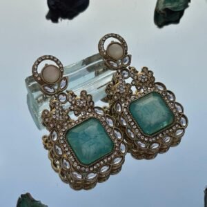 Antique Gold Finish American Diamond Earrings