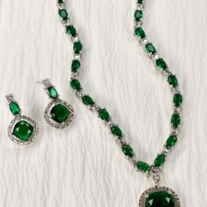 Emerald Green Teardrop Choker Set With American Diamond