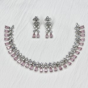 Blush Pink Stone Teardrop  Necklace & Earrings